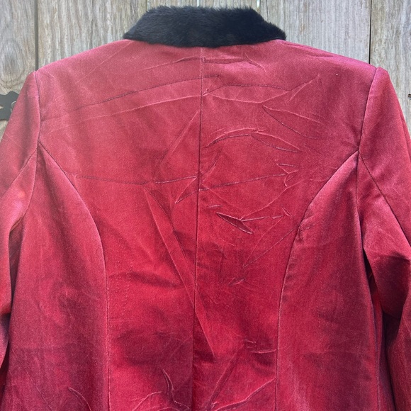 Vintage Red Velour Faux Fur Trim Artsy Design Open Coat Jacket Women’s Medium - Picture 9 of 9